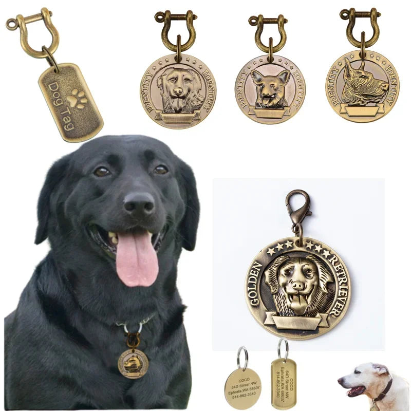 VIP Pets ID Tag Customizable Engraved  for Dog Cat Bronze Nameplate Tags Personalized  Address Number Dogs Collar ID Pendant