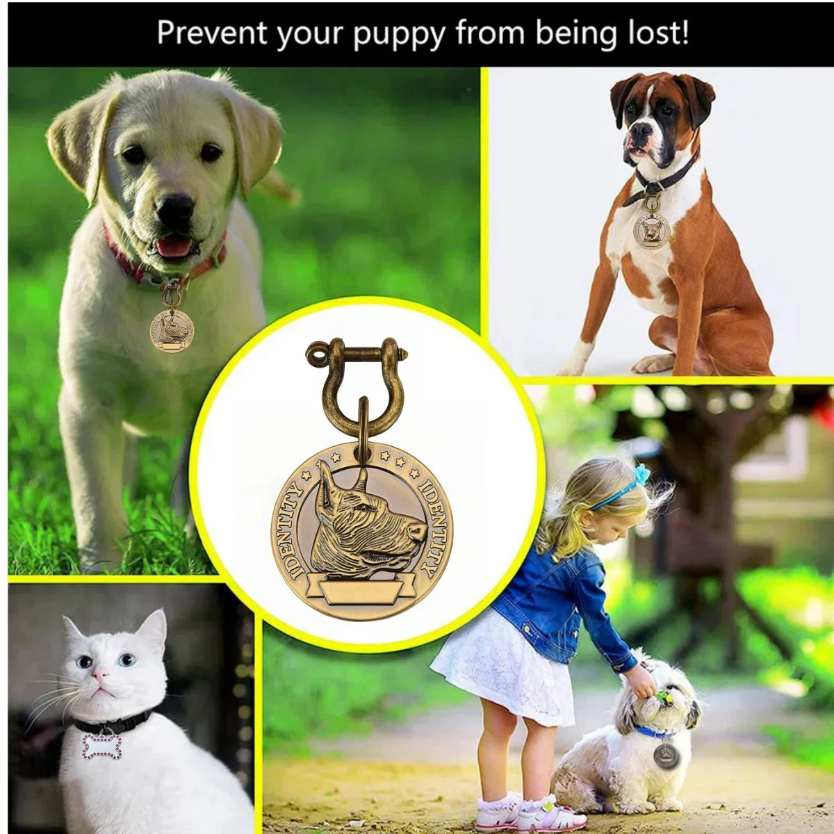 VIP Pets ID Tag Customizable Engraved  for Dog Cat Bronze Nameplate Tags Personalized  Address Number Dogs Collar ID Pendant